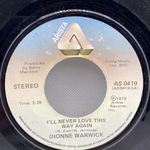 Dionne Warwick In Your Eyes /I’ll Never Love This Way Again Vinyl Record 7” - Picture 3 of 7